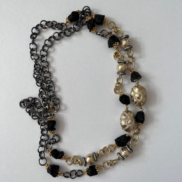 Black/Gold Long Beaded Necklace