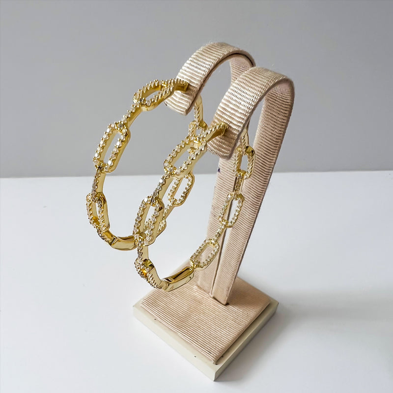 Gold/Crystal Accent Hoop Earrings